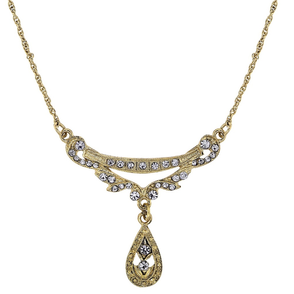 Downton Abbey Necklace GOLD-TONE CRYSTAL EDWARDIAN SWAG SHAPED COLLAR NECKLACE - Picture 7 of 8